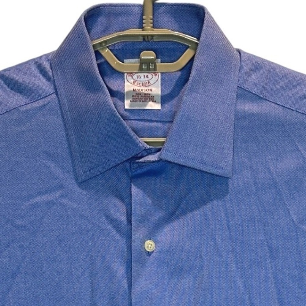 Brooks Brothers Dress Shirt‎ 16-34 Mens Blue Madison Fit Non-Iron Supima Cotton